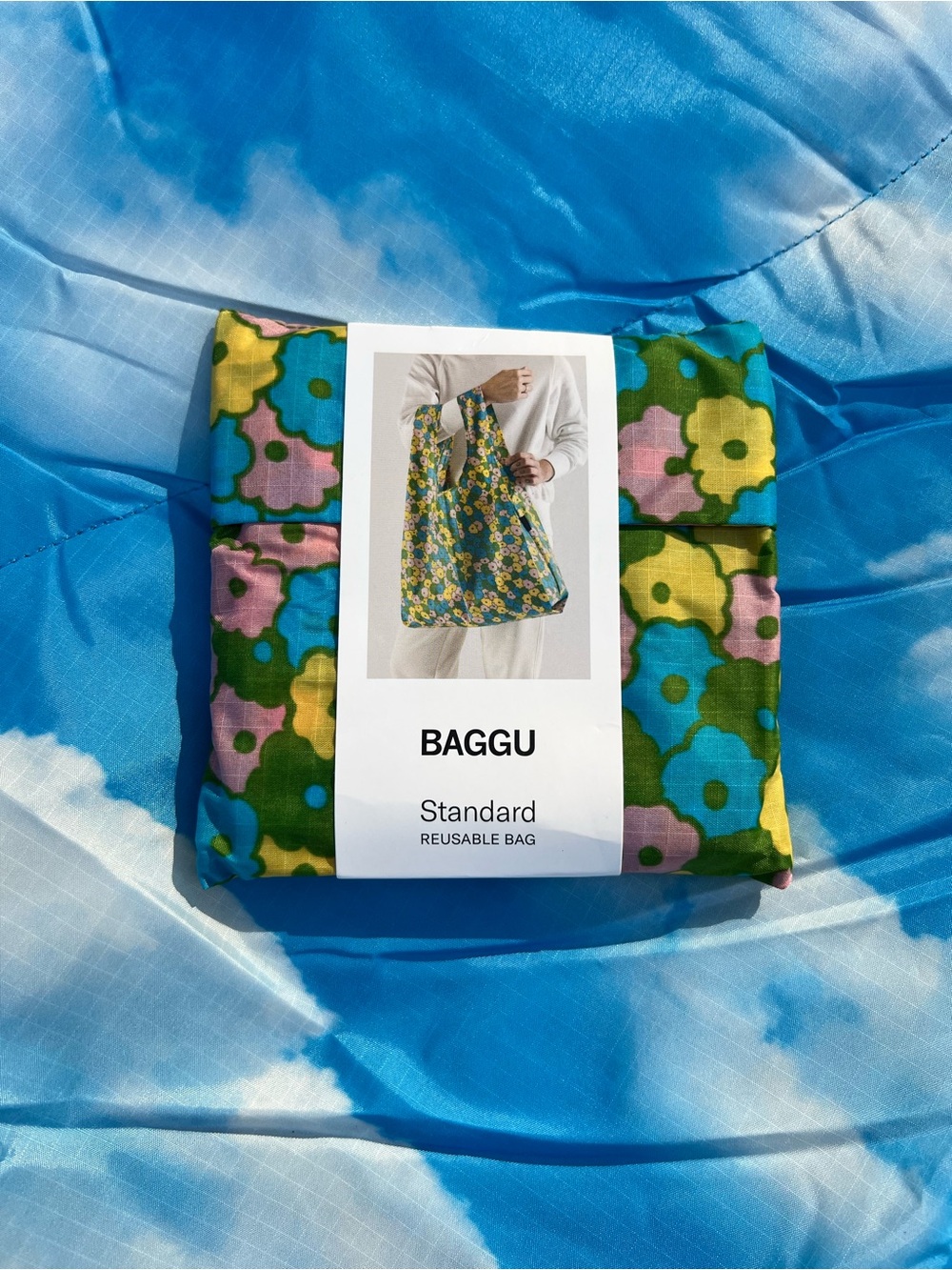 BAGGU Flowerbed Standard Reusable Tote Bag Grocery - Daisy Floral Hippie Flower